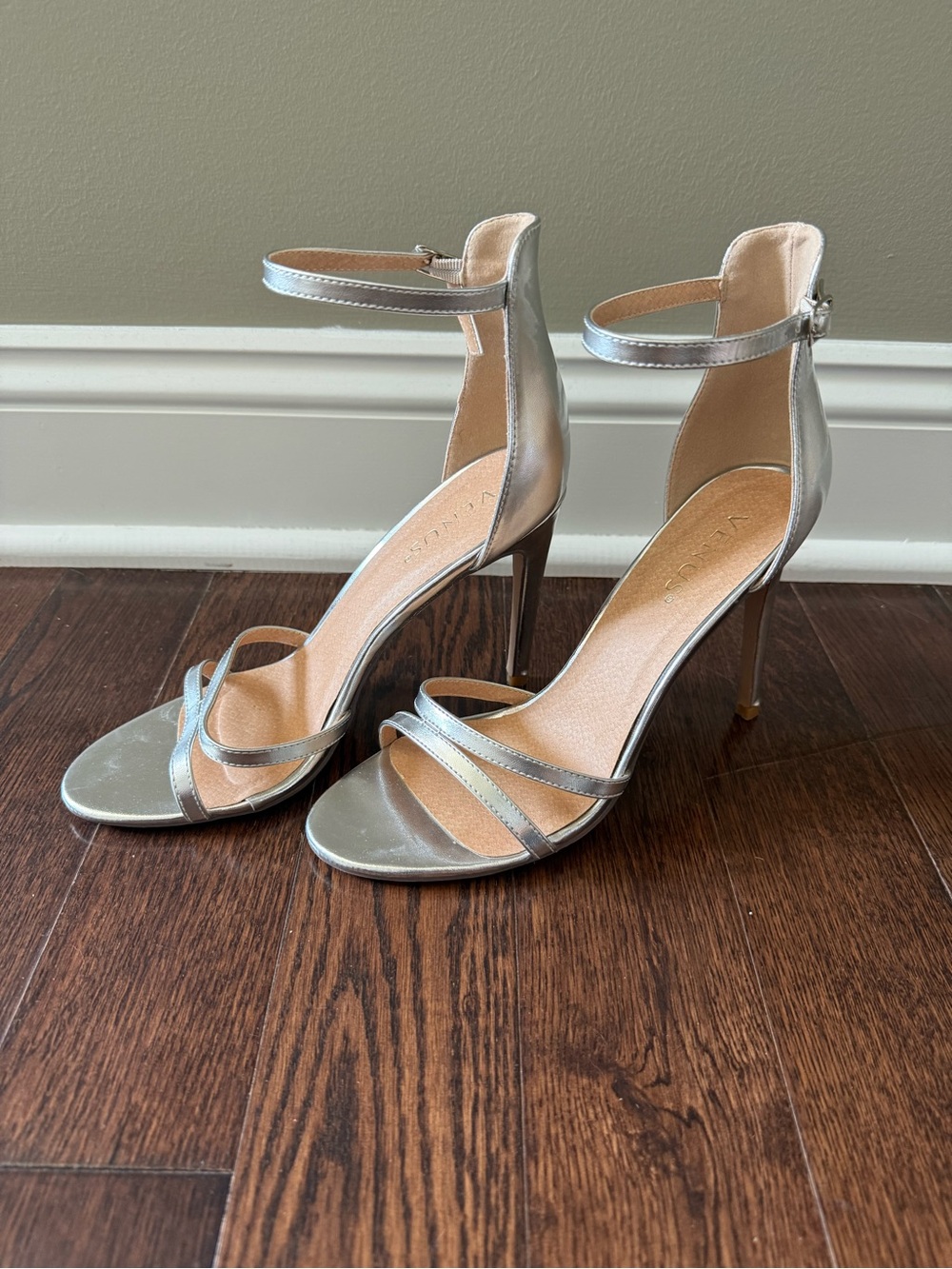 VENUS Metallic Silver Strappy Stiletto Sandals